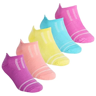 Image of Metzuyan 5 Pairs Girls Childrens Kids Socks Trainer Liner Low Cut Ankle Arch Support Size Purple 9 12
