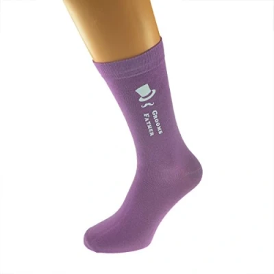 Image of GTR Prestige Giftware Top Hat &amp; Moustache Mens Purple Wedding Socks Multiple Roles Available Adult Size UK 6 12 Euro 39 46 (Groomsman)