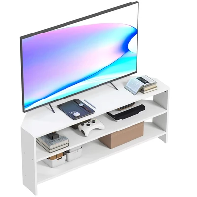 Image of HOMCOM Corner TV Stand for 47 Inch Television, Modern Unit with 2 Open Shelves Living Room, Bedroom, White