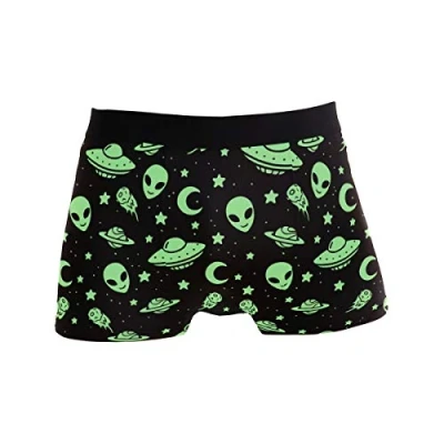 Image of FANTAZIO Men&#039;s Boxer Brief Green Alien UFO Moon Mens Underwear