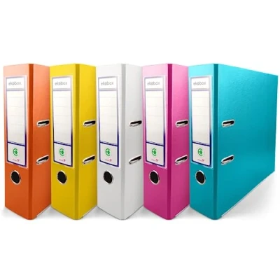 Image of Netuno 5X File Folders 5 Colours Orange Yellow White Pink Turquoise DIN A4 2 Ring Mechanism Organiser 8 cm 3,15 inch Plastic Folder Wide Office Letter Binder