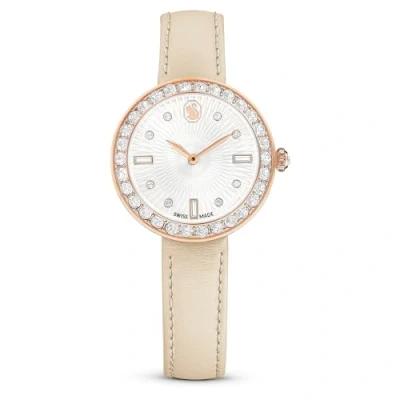 Image of Swarovski Certa watch, Swiss Made, Leather strap, Beige, Rose gold tone finish