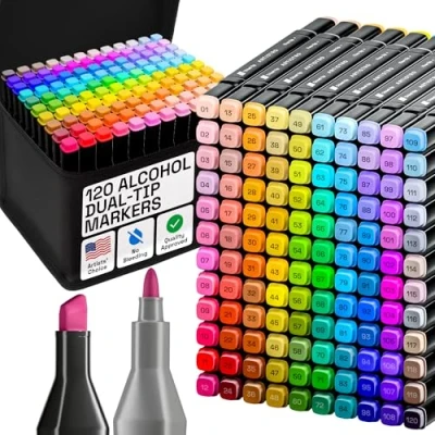 Image of ARTISTRO 120 Dual Tip Alcohol Markers Based Pens Set, Chisel + Fine Tip, Quick Dry, Carrying Case Included