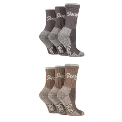 Image of Jeep Womens Cotton Boot Socks Luxury Terrain Calf Length Plain with Logo,Ribbed, Cushioned &amp; Chunky for Walking, Hiking, Trekking the Outdoors Size 4 8 6 Pair Multipack Slate Cream