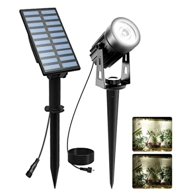 Image of T SUNUS Solar Landscape Spotlights, Garden Spot Lights IP65 Waterproof 9.8ft Cable, 2000mAh Separated Panel, Auto On/Off for Driveway Pathway Pool Area (White 6000K)