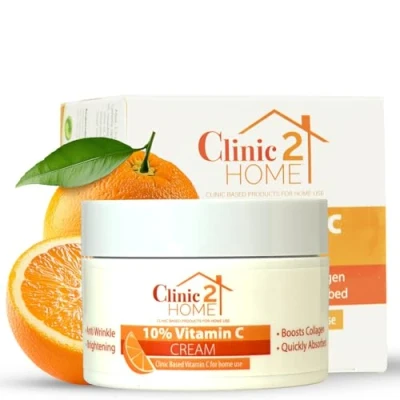 Image of Clinic2Home Vitamin C Cream Powerful 10% Vit Face for Dark Spots, Wrinkles &amp; Fine Lines Anti Aging, Collagen Boosting Skin Brightening Pure Moisturiser Care