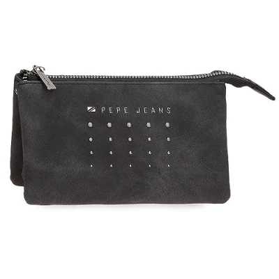 Image of Pepe Jeans Holly Purse Three Compartments Black 17.5 x 9.5 2 cm Faux Leather, Black/White, One Size, Compartment