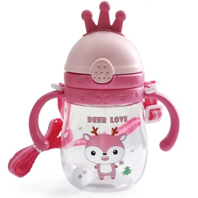 Image of Alled Sippy Cup for Toddlers,Baby Cups Kids 6+ Months with Silicone Straw, Leak Proof Beaker Babies Learning Drinking Handles Lanyard Straw Bottle 300ml