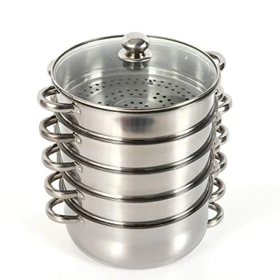 Image of WindWilder 5 Tier Stainless Steel Steamer Cooker Pot Set 26cm / 28cm /30cm Cook Food Pan With Glass Lid Kitchen Cookware (30CM)