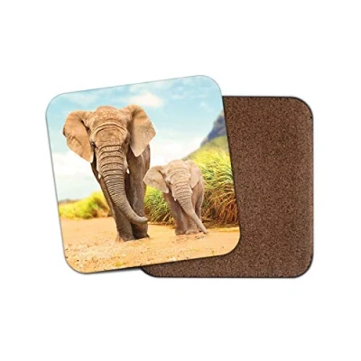 Image of 1 x Mother &amp; Baby Elephant Coaster Wild Africa Cute Love Animal #14585