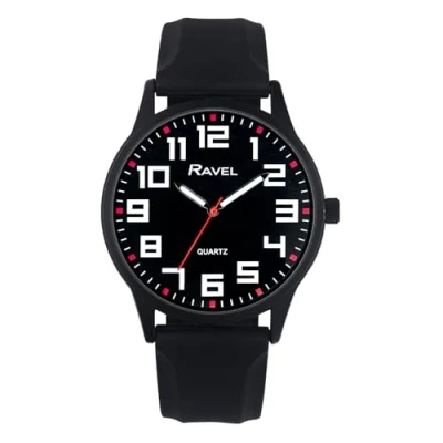 Image of Ravel Men&#039;s Black Cased Watch with Silicon Sports Strap and Highlighted Hour Markers Analogue Quartz RS003.03