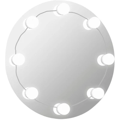 Image of vidaXL Round Glass Wall Mirror with LED Lights Modern Style, Silver Frame, Adjustable Light Colours for Bedoom, Living Room, or Dressing Room