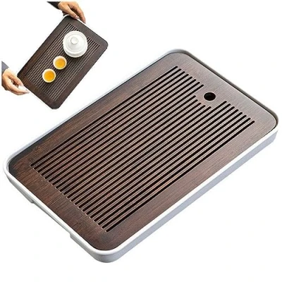 Image of Hrippy Bamboo Tea Tray, Mini Rectangular Plate Portable Tasteful Chinese Gongfu Table for Teahouse Home Office