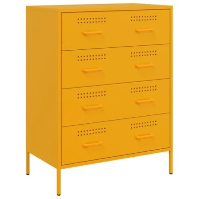 Image of vidaXL Mustard Yellow Sideboard Steel Cabinet 4 Drawers 68x39x89 cm Industrial Storage for Living Room/Bedroom