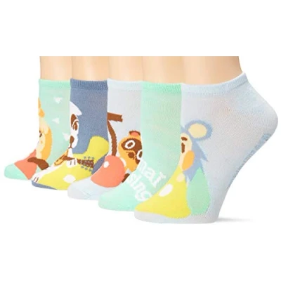 Image of Nintendo Women&#039;s Animal Crossing 5 Pack No Show Socks Casual, Blue Turq Multi, 8 10 UK (Pack of 5)