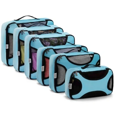 Image of INNOVITY set of 6 packing cubes for suitcases organiser bags, multifunctional cube backpack and home storage, 4 different sizes luggage travel (Blue)