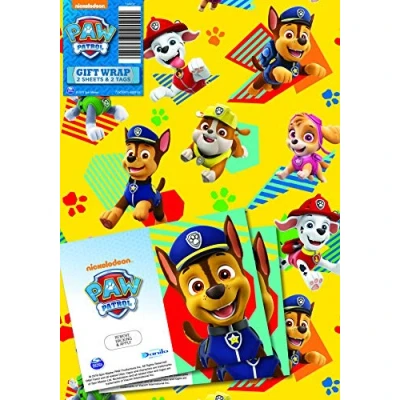 Image of Paw Patrol Official Gift Wrap, 2 Sheets Tags, Wrap for Presents, Climate Pledge Friendly Officially Licensed