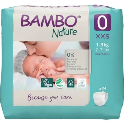 Image of Bambo Nature Premium Eco Nappies, Premature Size 0 (2 7lb/1 3kg) Pack of 24, XXS
