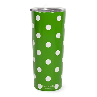 Image of kate spade new york Cute Stainless Steel Mug, 24 Ounce Travel Tumbler, Double Wall Insulated Cup with Lid, Picture Dot (green)
