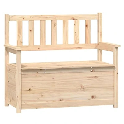 Image of vidaXL Wooden Bench with Storage, Solid Pine Wood Construction, Comfortable Backrest and Armrests, Suitable for Living Room, Hallway Brown