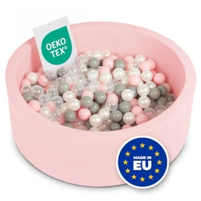 Image of Selonis Soft Ball Pit Pool 90X30cm/300 Balls Round For Baby Toddler Foam, Pink:Pearl/Gris/Transparent/Powder Pink