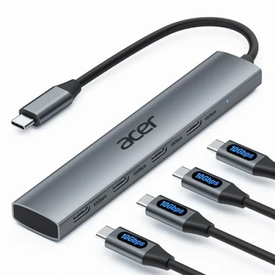 Image of Acer USB C Hub, 10Gbps Splitter with 4 3.2 Port, High Speed Multiport Adapter for Macbook Air/Pro, iPhone 15/15 Pro, iPad Pro/air, Surface Chromebook, Dell XPS and More Grey