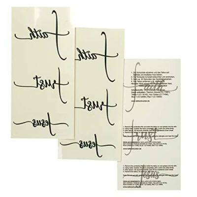 Image of 1 x Tattoo Card with Faith Trust Jesus Lettering in Black Temporary Skin (1)