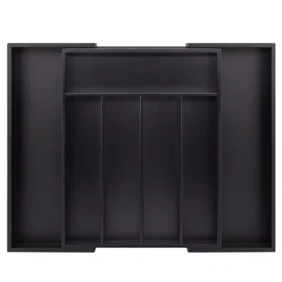 Image of woodluv Cutlery Drawer Organiser, Expandable Utensil Tray for Kitchen, Adjustable Compartment Holds Kitchen Utensils Office Supplies, Storage Cutlery, Large Black