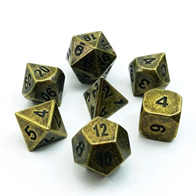 Image of Bescon Ancient Brass Solid Metal Polyhedral D&amp;D Dice Set of 7 Antique Copper RPG Role Playing Game 7pcs