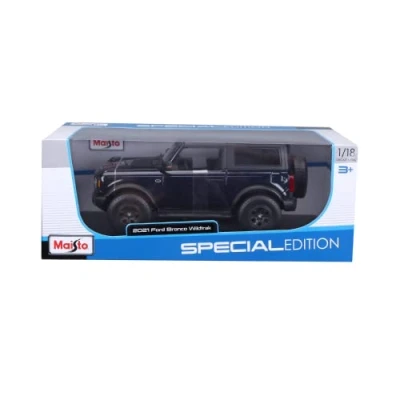 Image of 2021 Ford Bronco Wildtrak Dark Blue Metallic with Gray Top Special Edition 1/18 Diecast Model Car by Maisto 31456