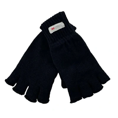 Image of Men&#039;s Black Thermal 3M Thinsulate Fingerless Knitted Gloves L/XL