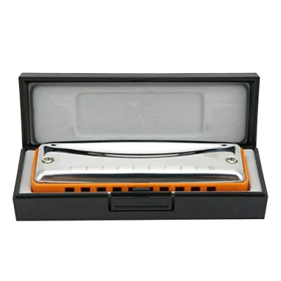 Image of Blues Harmonica, Db Key 10 Hole Professional Mouth Organ, Harmonica Musical Instrument (orange)