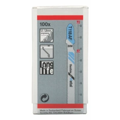Image of Bosch Professional 100x Jigsaw Blade T 118 AF Flexible for Metal (for Steel sheets, Accessories Jigsaw)