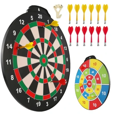 Image of Esjay 18 inch Magnetic Dart Board Set, Safe Game for Kids, Best Boy Toys Gift Indoor Outdoor with 12 Darts, Double Sided Large Size Dartboard