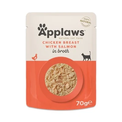 Image of Applaws 100% Natural Adult Wet Cat Food, Chicken with Salmon in Broth 70g Pouch, (12 x 70 g Pouches)