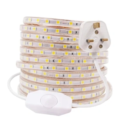 Image of GQL 2m Dimmable LED Strip Mains Powered, Warm White SMD 5050 60leds/m IP65 Waterproof Commercial Rope Light with UK Plug, DIY Indoor Outside Decor Ribbon Lighting