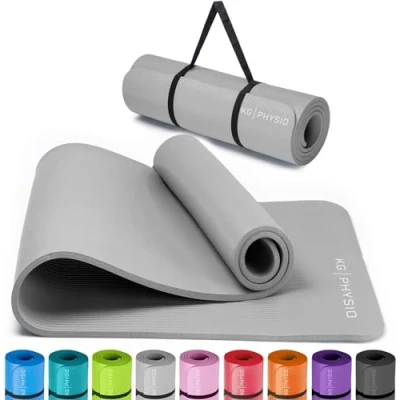 Image of Yoga Mat by KG Physio 8mm Thick Mats for Women and Men Foam Exercise Non Slip Gym Pilates Home Workout at Fitness Strap Included