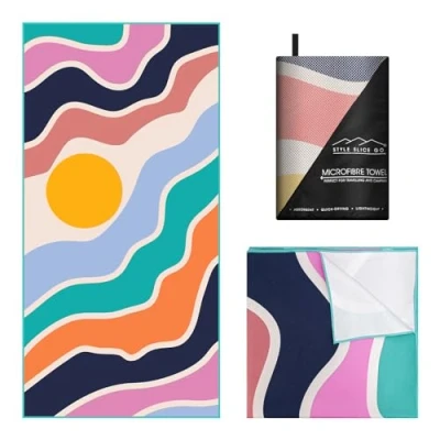 Image of Style Slice Beach Towel Extra Large Microfibre Towels, Lightweight Towels for Adults, Travel Quick Dry 180x90cm