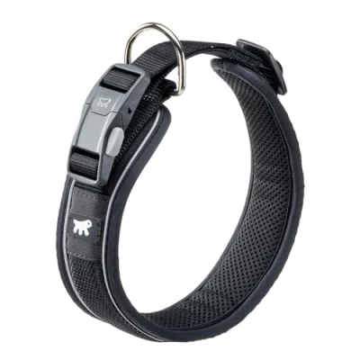 Image of Ferplast Dog Collar GENIUS C25/65, Reflective, Breathable, Adjustable, Quick Release Magnetic Closure, for Large Size Dogs, Soft Padding, Black