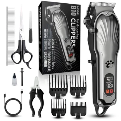 Image of Dog Clippers Professional for Thick Hair, Pet Dogs Cordless LED Display Low Noise Rechargeable Trimmer with Grooming Nail Kits