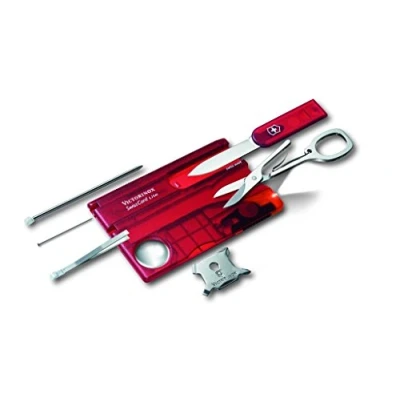 Image of Victorinox Swiss Card Lite, Made Pocket Tool, 13 Functions, LED, Magnifier, Red Transparent