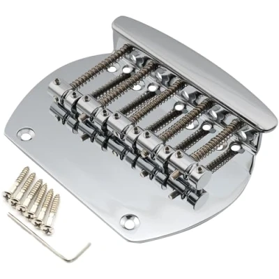 Image of Musiclily Pro 16mm Steel 5 String Bass Bridge for Musicman Style Bass, Chrome