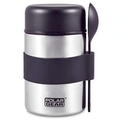 Image of Polar Gear Insulated Food Flasks for Hot Triple Layer Stainless Steel Flask with Spoon Keep Meals &amp; Drinks 6 Hours Cold Soup Work, School Black