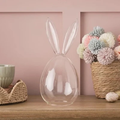 Image of Lights4fun 29cm Clear Glass Easter Bunny Decoration Display Bell Jar Dome Cloche for Stylish Home Décor