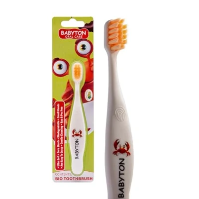Image of Babyton Bio Toothbrush Eco Friendly, Soft Bristles for Babies, Ergonomic Handle, Biodegradable Corn Cob Material (Crab)