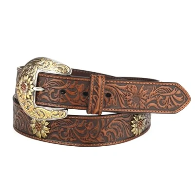 Image of Ariat Ladies Sunflower Concho Belt Brown Leather, Brown, Medium