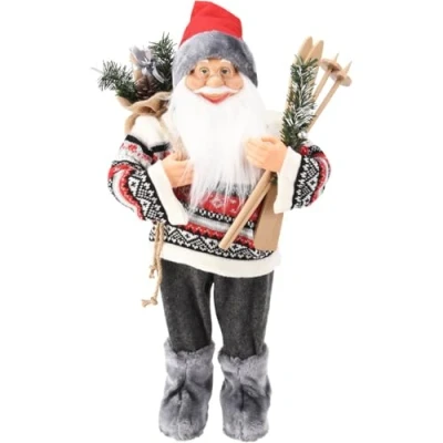 Image of Carousel Home Large Nordic Standing Santa Claus Figurine Grey Father Christmas Doll Figure Ornament Traditional Decorations Indoor 60cm