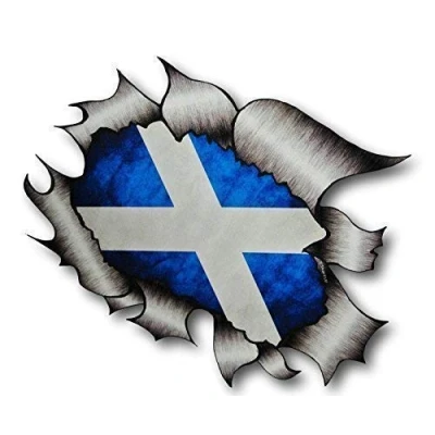 Image of Sticar it Ltd RIPPED TORN METAL Car Sticker Scottish Saltire Scotland Flag Vinyl decal Van Large 205x160mm approx.