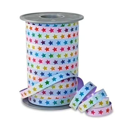 Image of PRÄSENT RAINBOW Curling Ribbon Stars pastell, 200 m Gifts Band For Wrapping and Decorating, 10 mm Width, Decorative Easter Decorations, Balloons, Baby Showers,... Easy To Curl