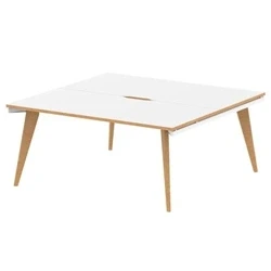 Image of Oslo 1600mm B2B 2 Person Desk White Top Natural Wood Edge Frame